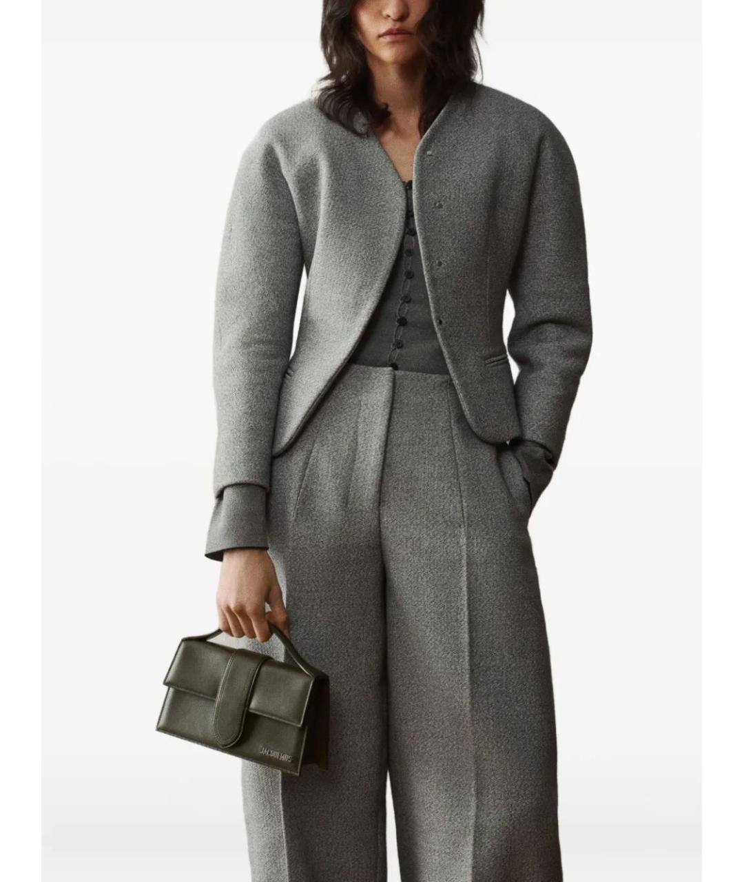 JACQUEMUS Хаки кожаная сумка с короткими ручками, фото 2