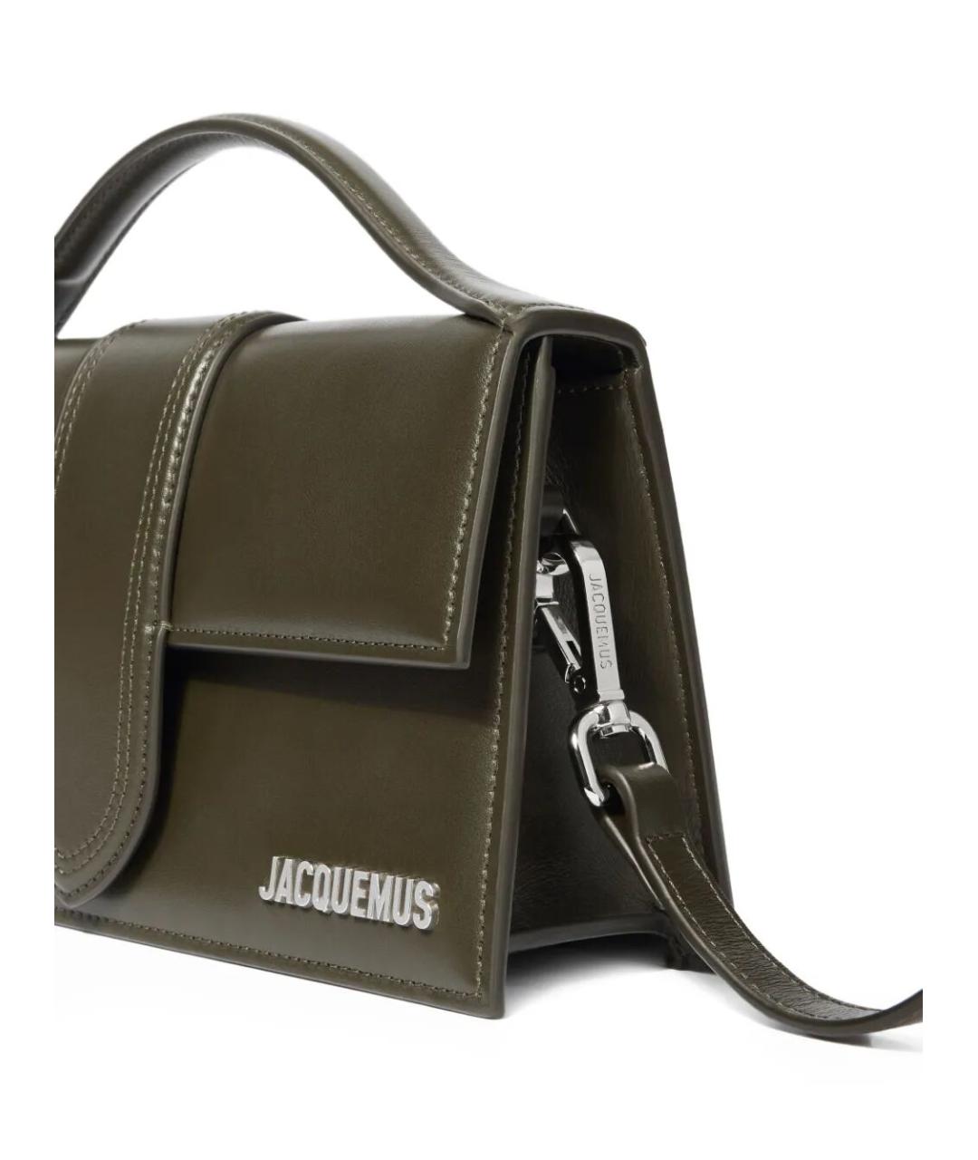 JACQUEMUS Хаки кожаная сумка с короткими ручками, фото 4