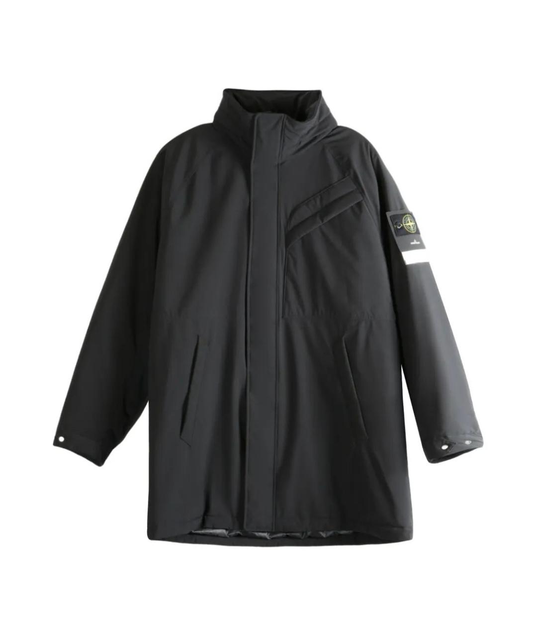 STONE ISLAND Черное полиэстеровое пальто, фото 1