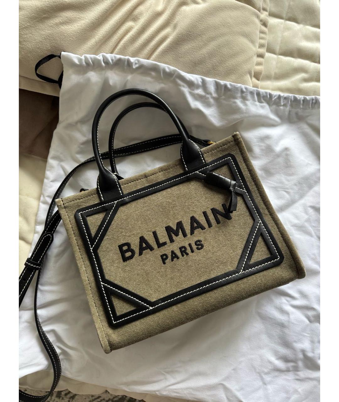 BALMAIN Зеленая тканевая сумка тоут, фото 6