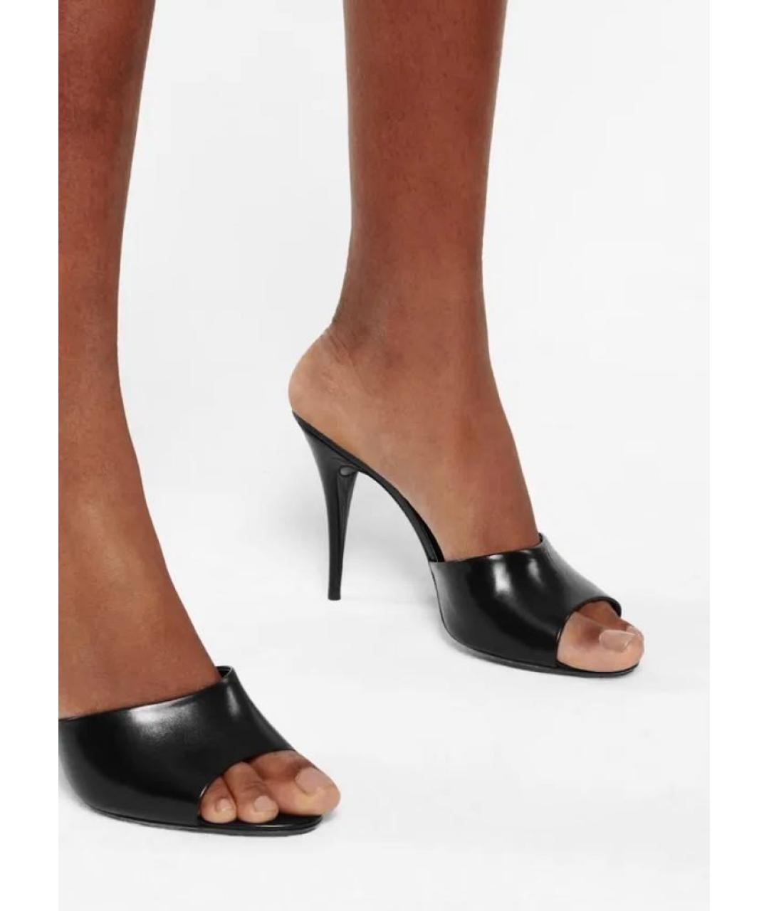 SAINT LAURENT Черные кожаные мюли, фото 6