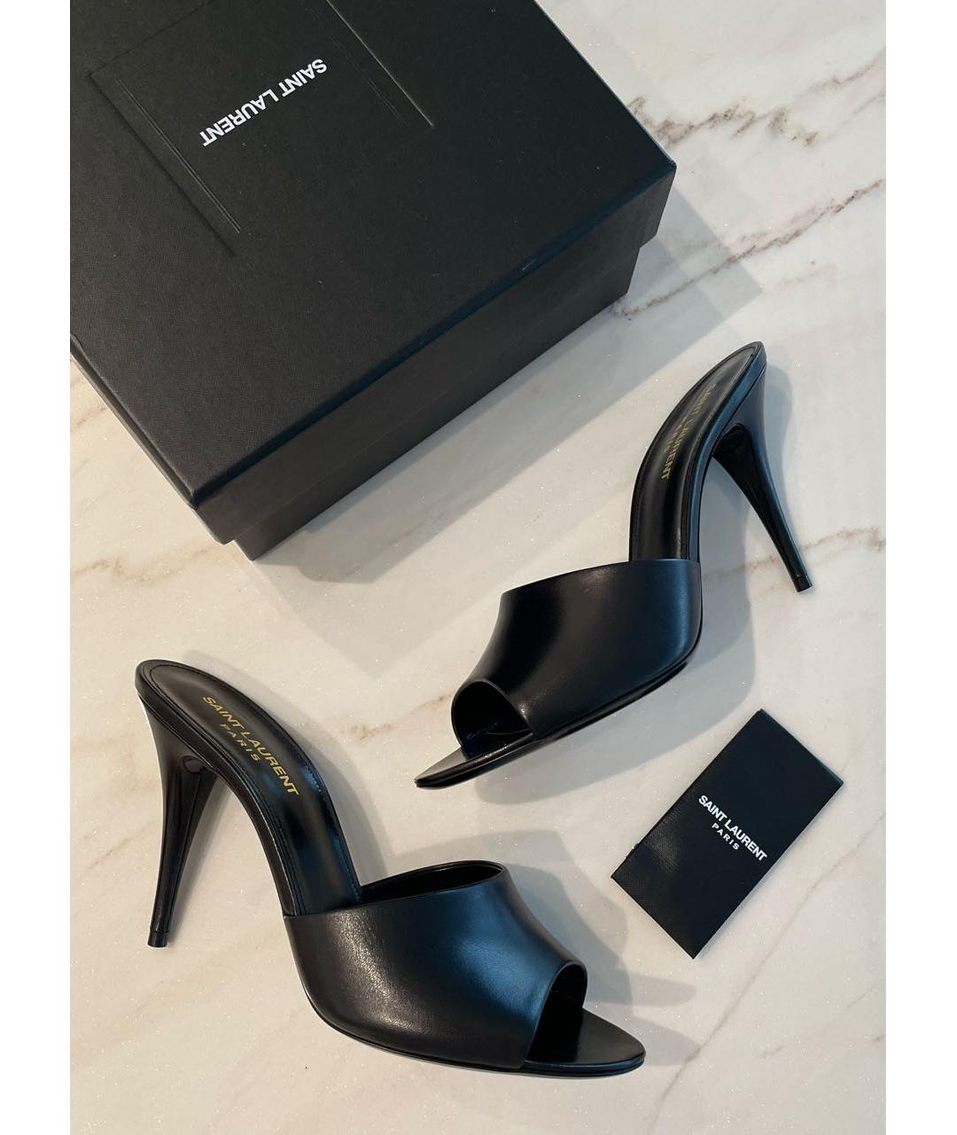 SAINT LAURENT Черные кожаные мюли, фото 3