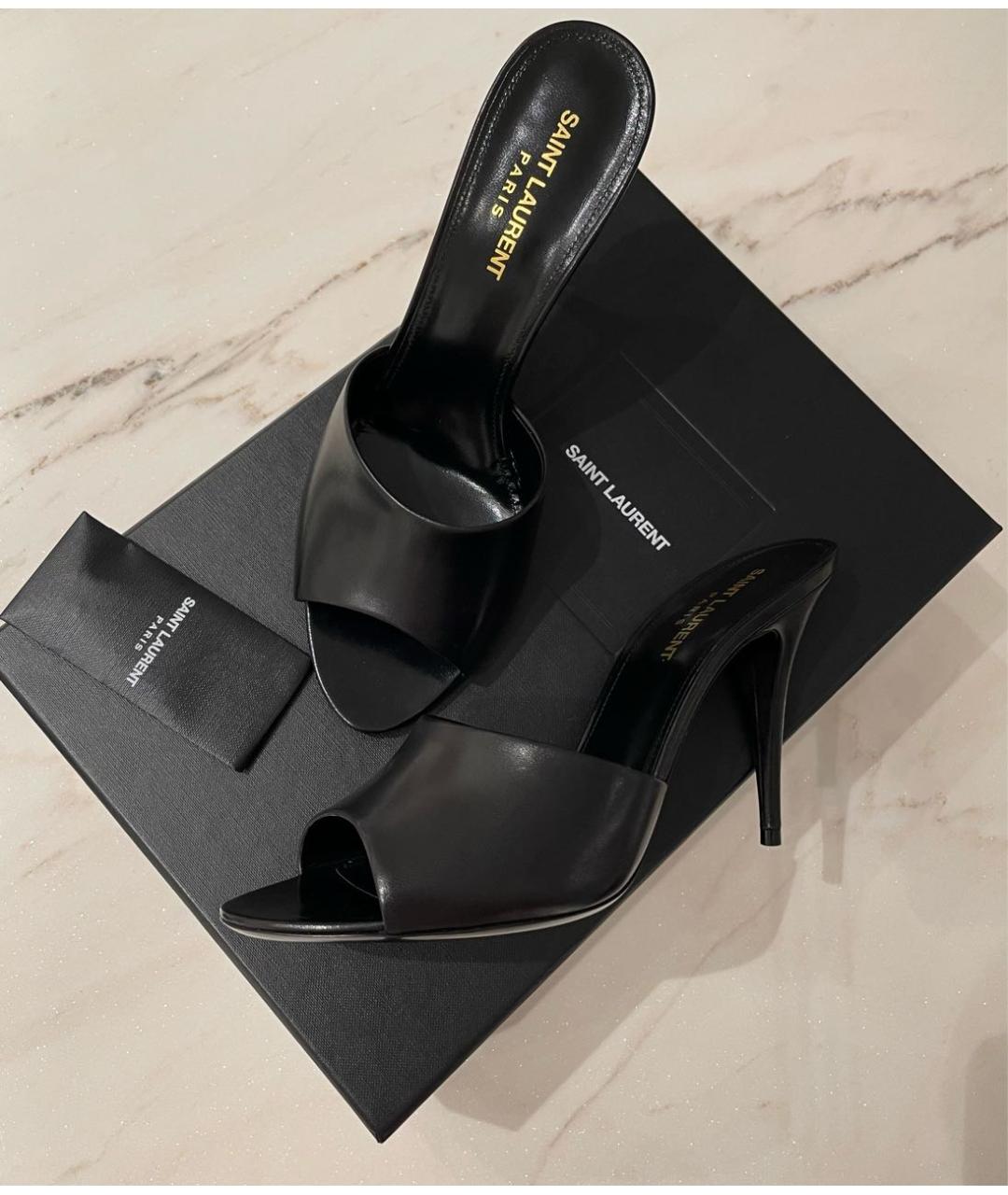SAINT LAURENT Черные кожаные мюли, фото 4
