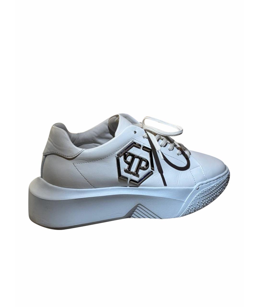 PHILIPP PLEIN Белые кожаные высокие кроссовки / кеды, фото 1