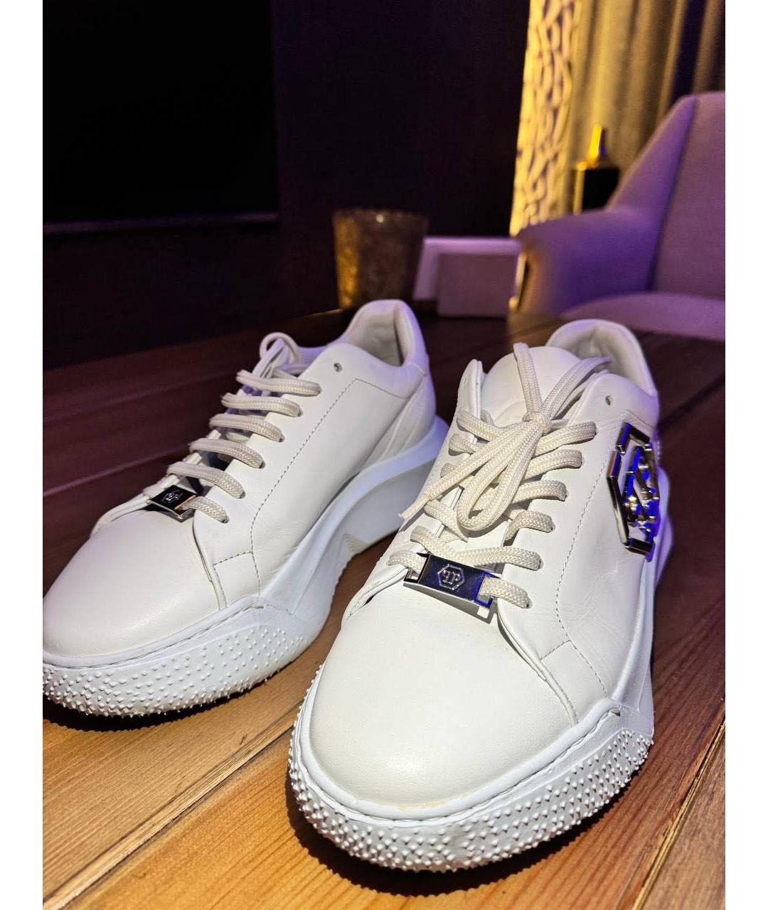 PHILIPP PLEIN Белые кожаные высокие кроссовки / кеды, фото 2