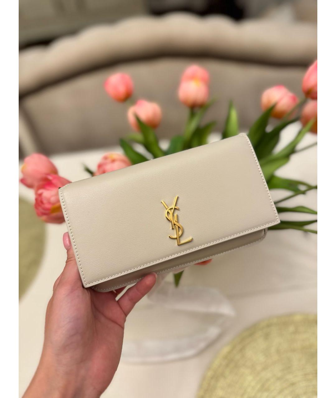 SAINT LAURENT Бежевая кожаная сумка через плечо, фото 5