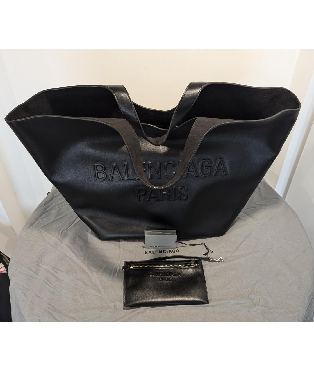 BALENCIAGA Черная кожаная сумка тоут, фото 3