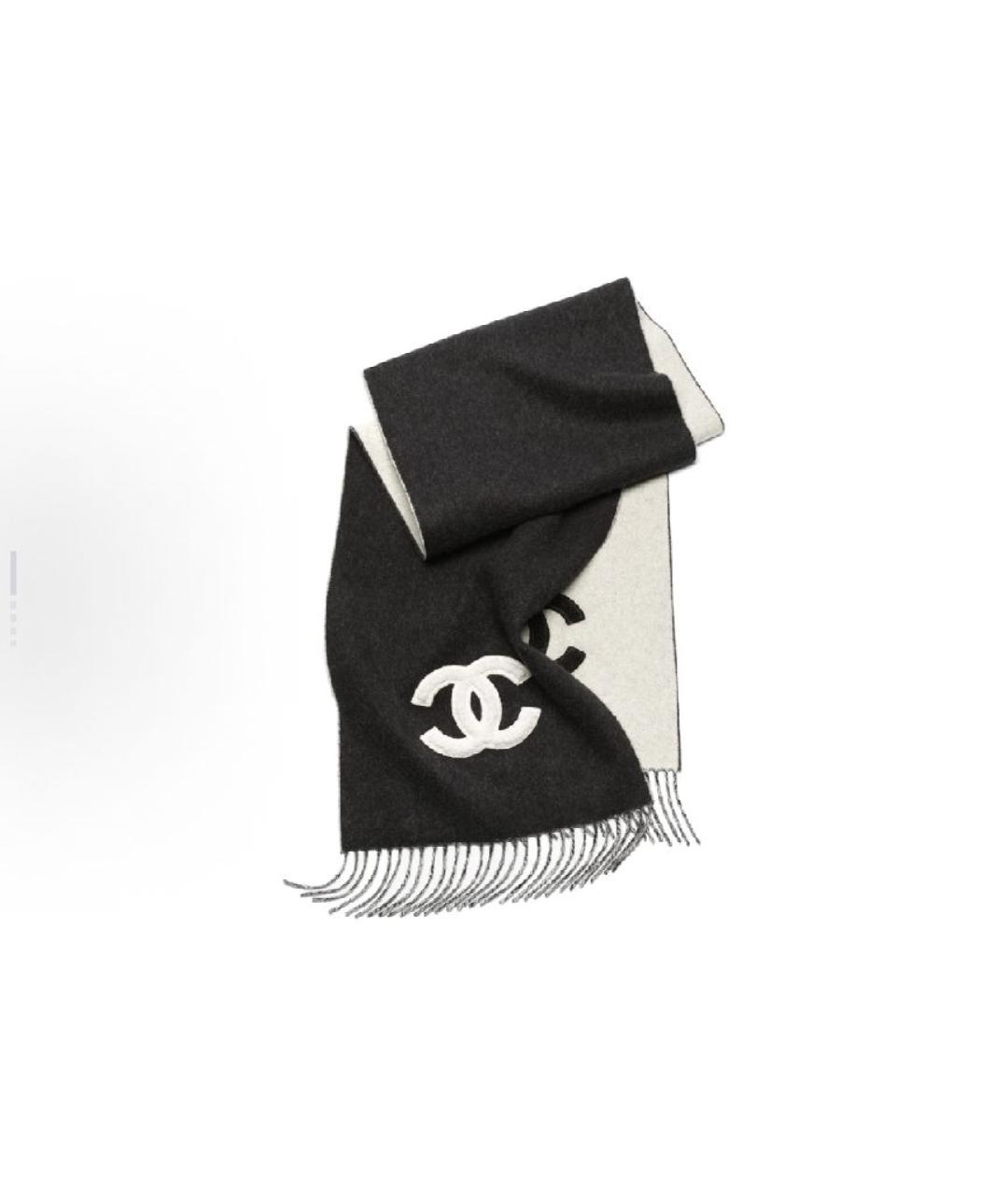CHANEL Черный кашемировый шарф, фото 5