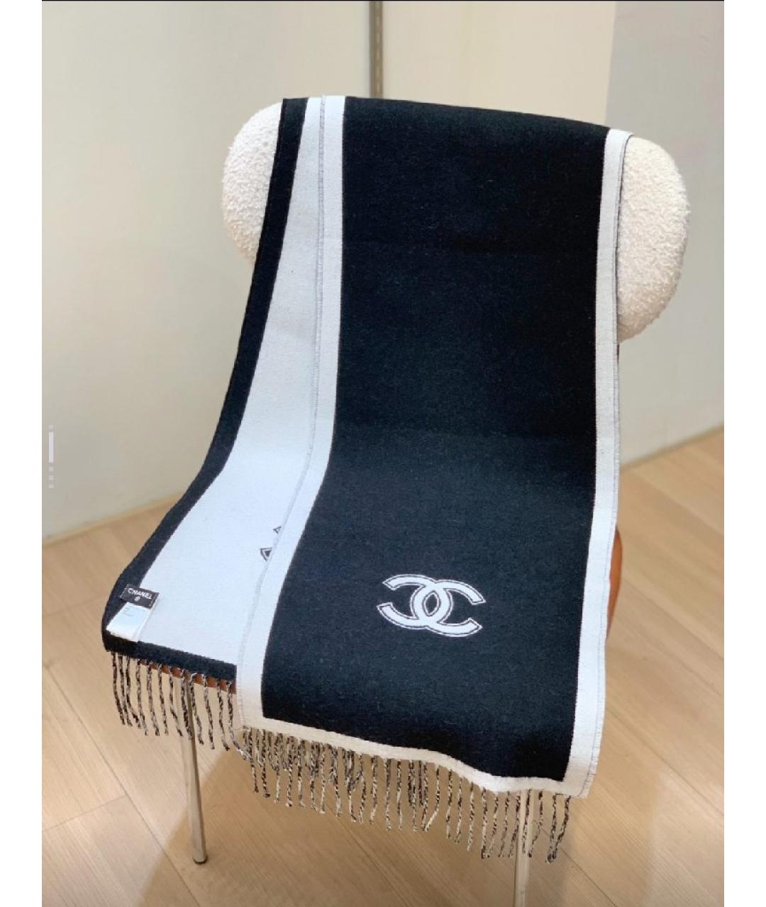 CHANEL Черный кашемировый шарф, фото 4