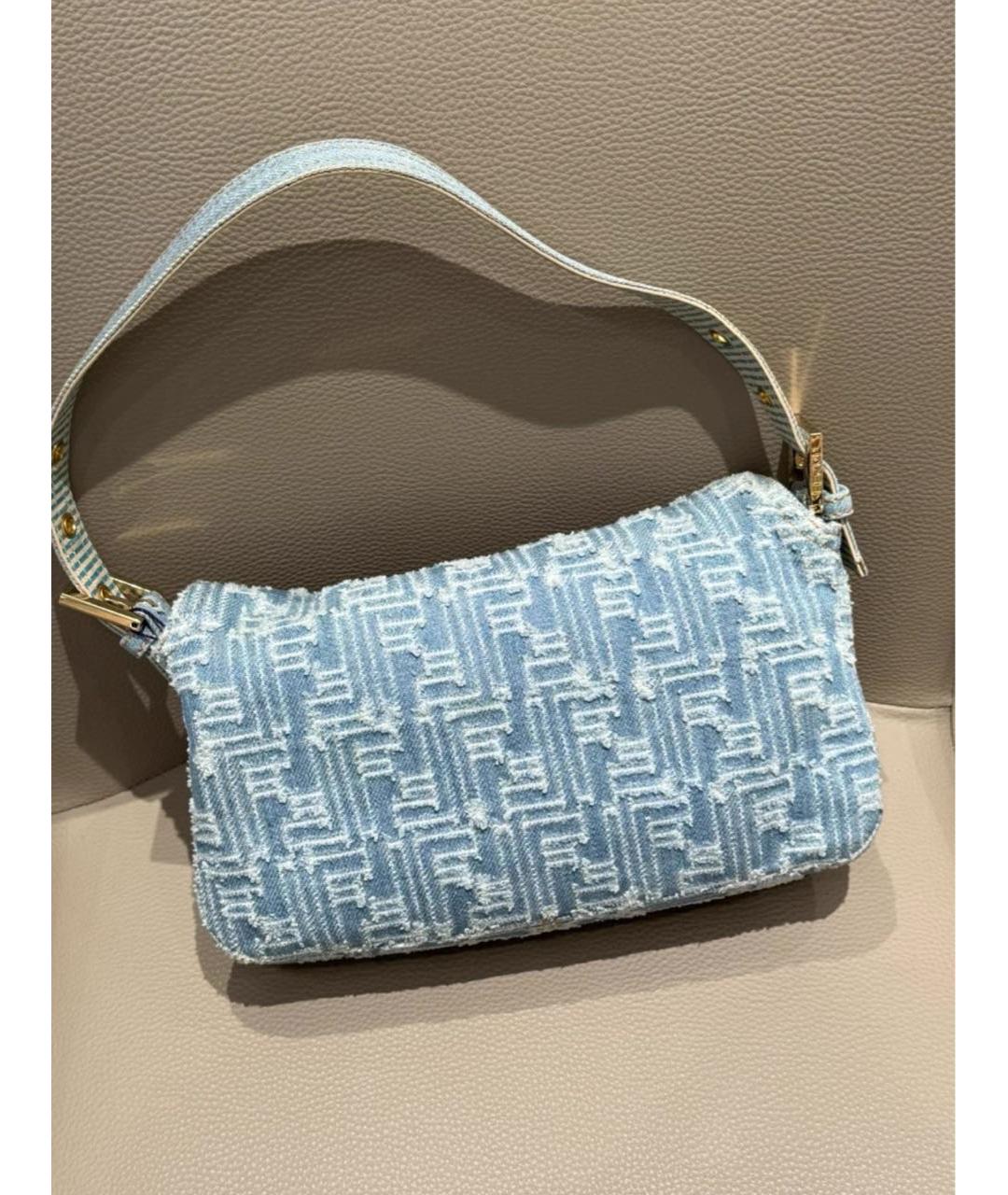 FENDI Голубая деним сумка через плечо, фото 3
