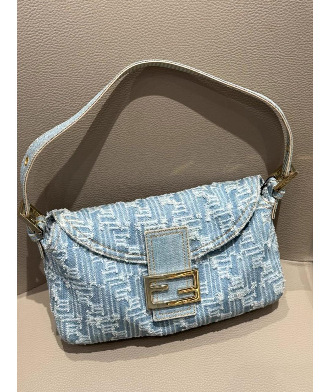 FENDI Голубая деним сумка через плечо, фото 2