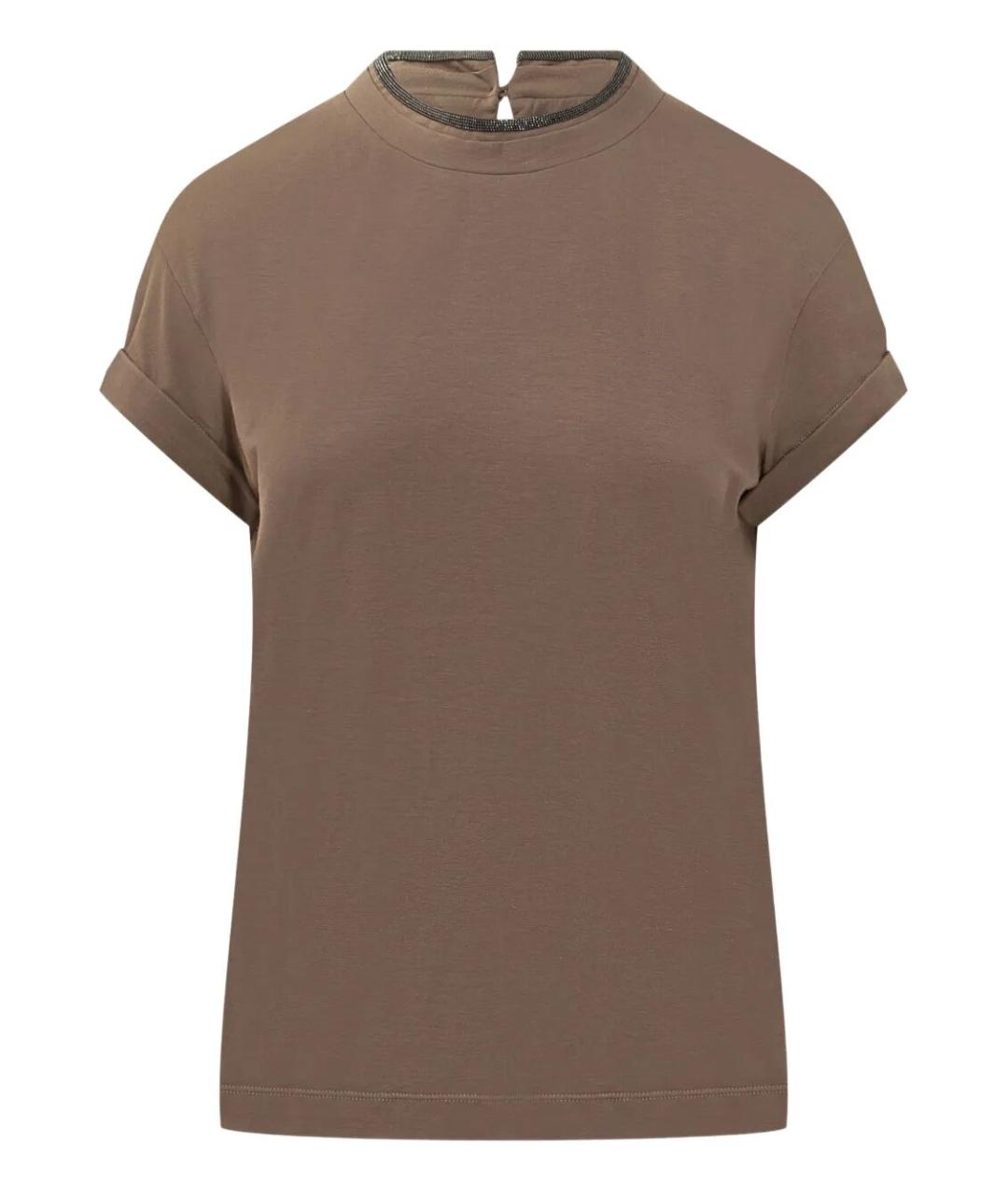 BRUNELLO CUCINELLI Коричневая хлопковая футболка, фото 1