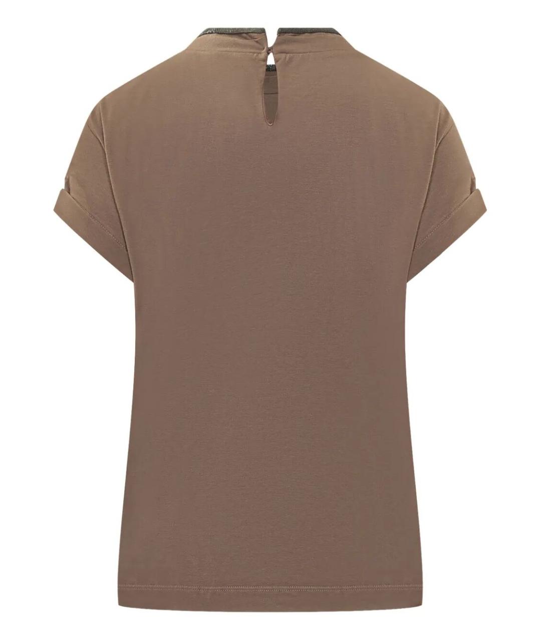 BRUNELLO CUCINELLI Коричневая хлопковая футболка, фото 2