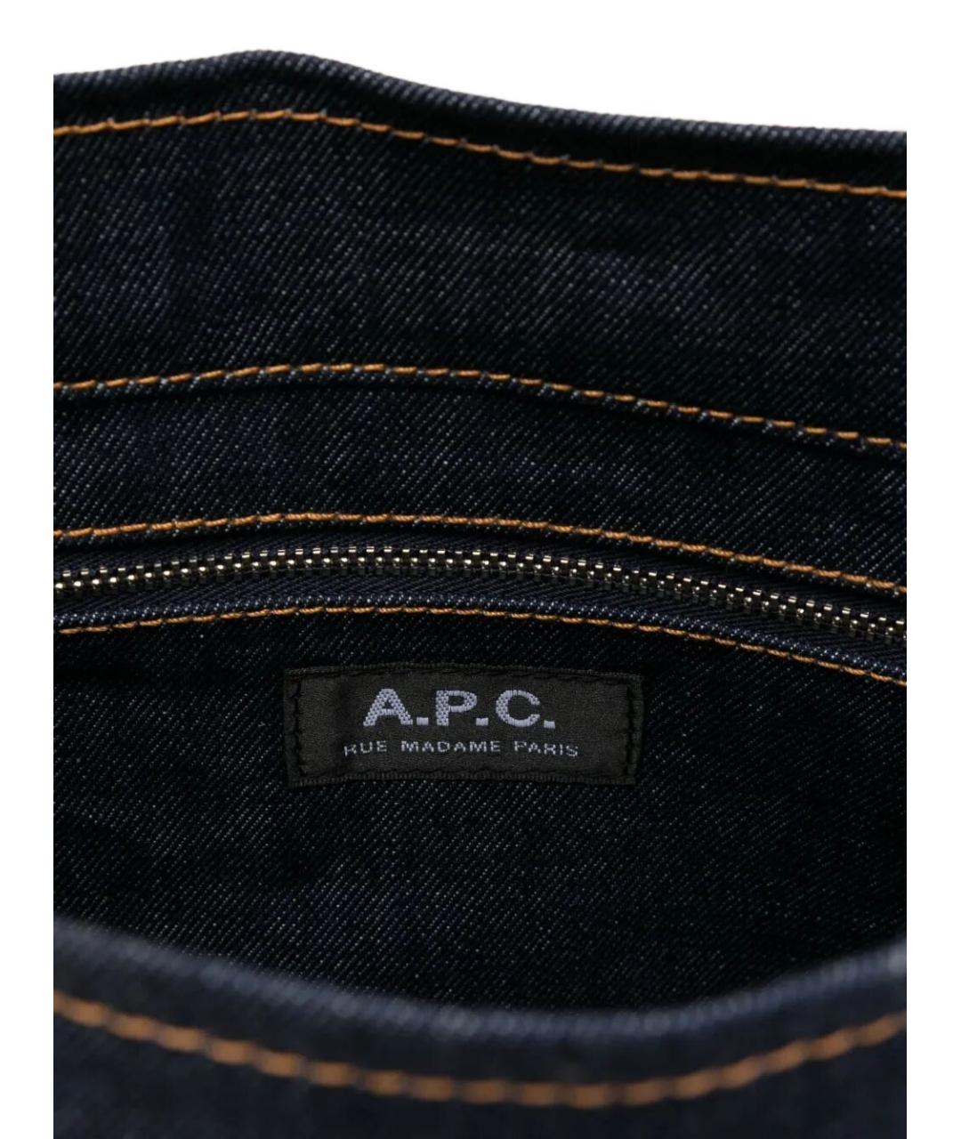 A.P.C. Темно-синяя хлопковая сумка тоут, фото 4