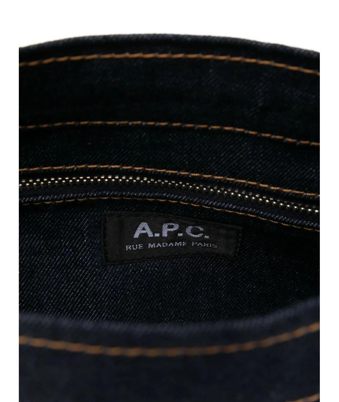 A.P.C. Темно-синяя хлопковая сумка тоут, фото 5