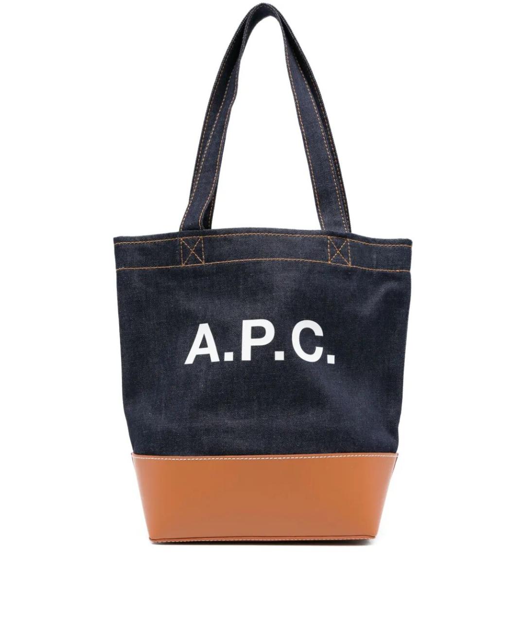 A.P.C. Темно-синяя хлопковая сумка тоут, фото 1