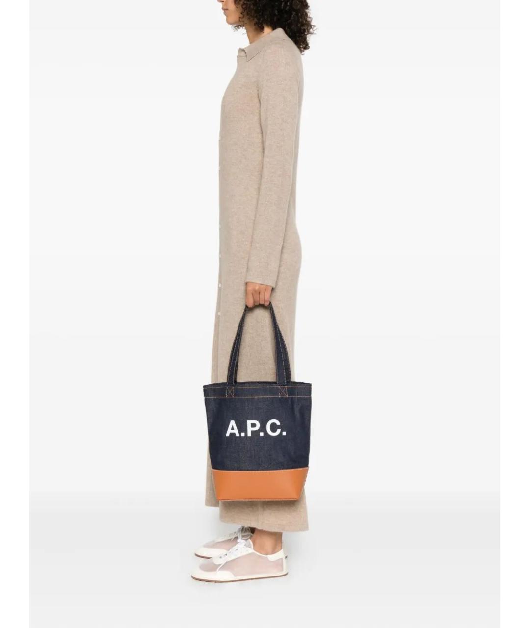 A.P.C. Темно-синяя хлопковая сумка тоут, фото 2