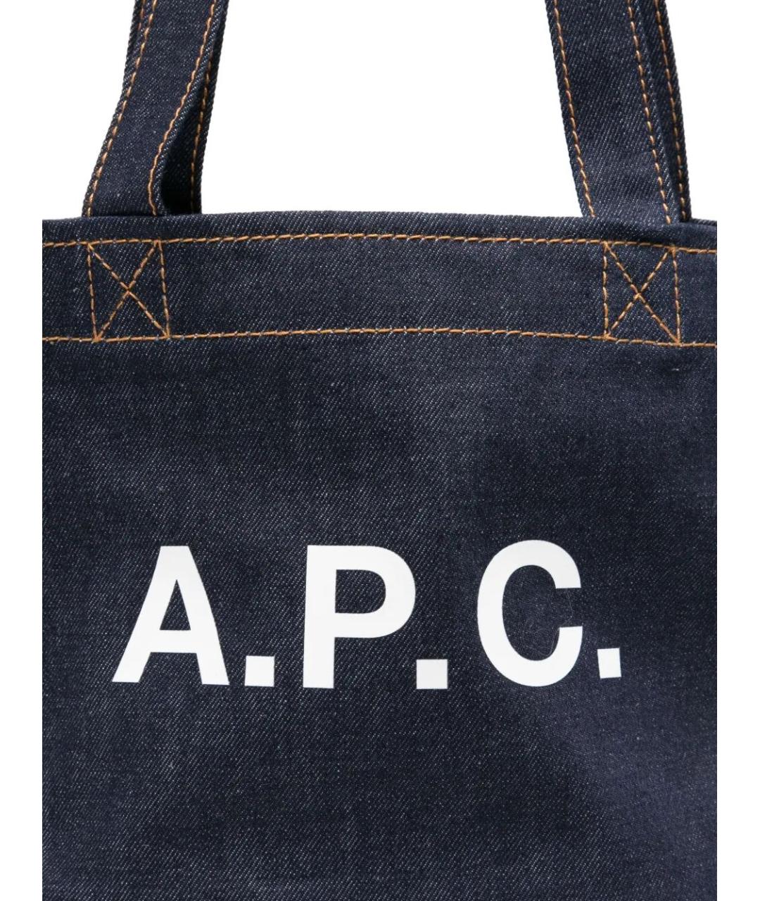 A.P.C. Темно-синяя хлопковая сумка тоут, фото 4