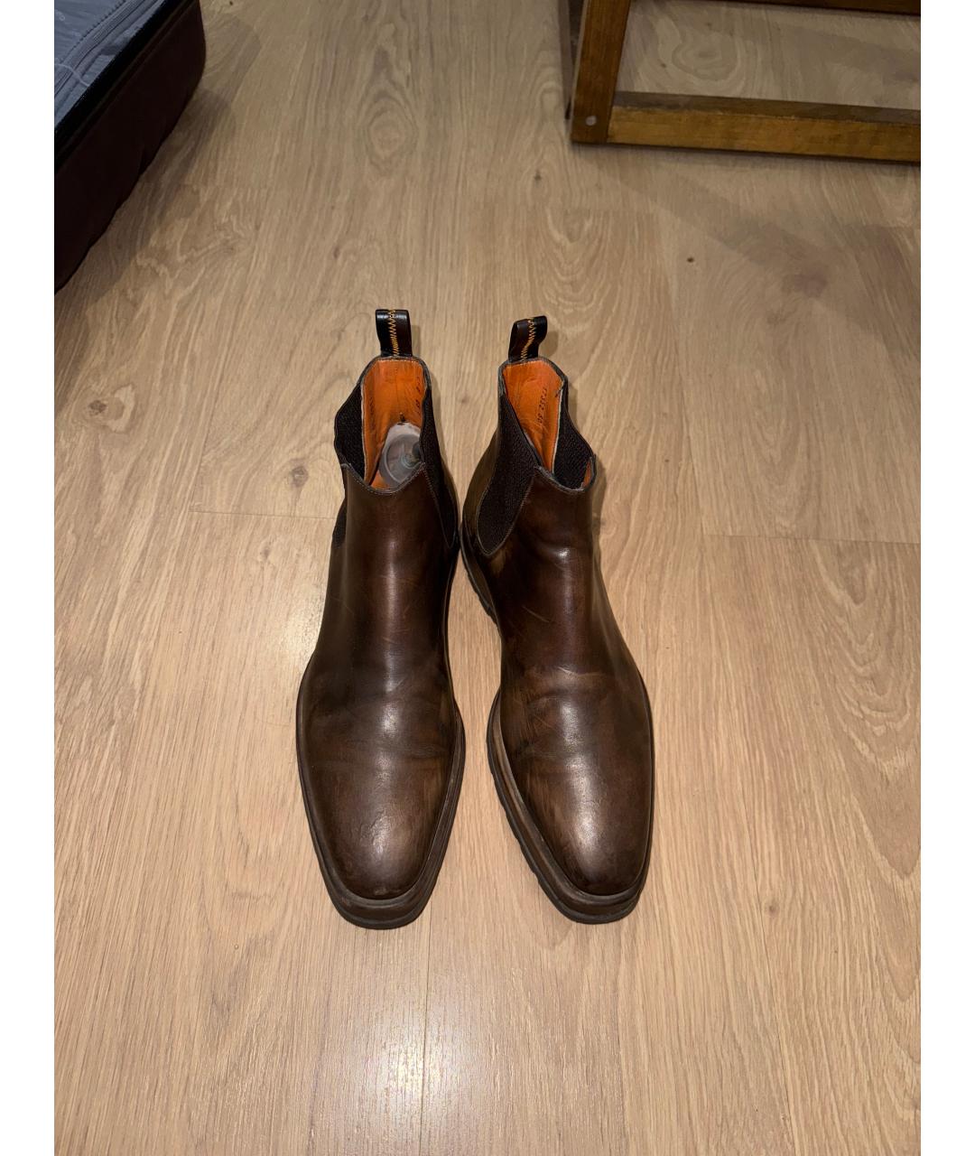 SANTONI Коричневые кожаные высокие ботинки, фото 2