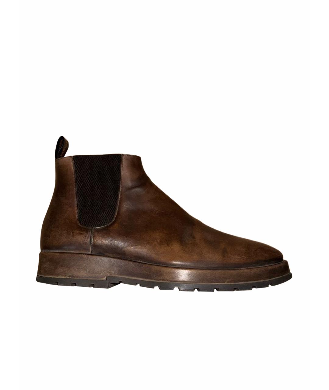 SANTONI Коричневые кожаные высокие ботинки, фото 1