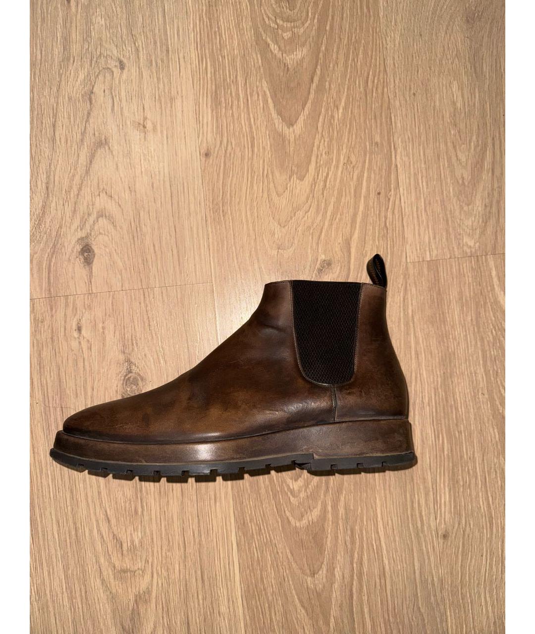 SANTONI Коричневые кожаные высокие ботинки, фото 6