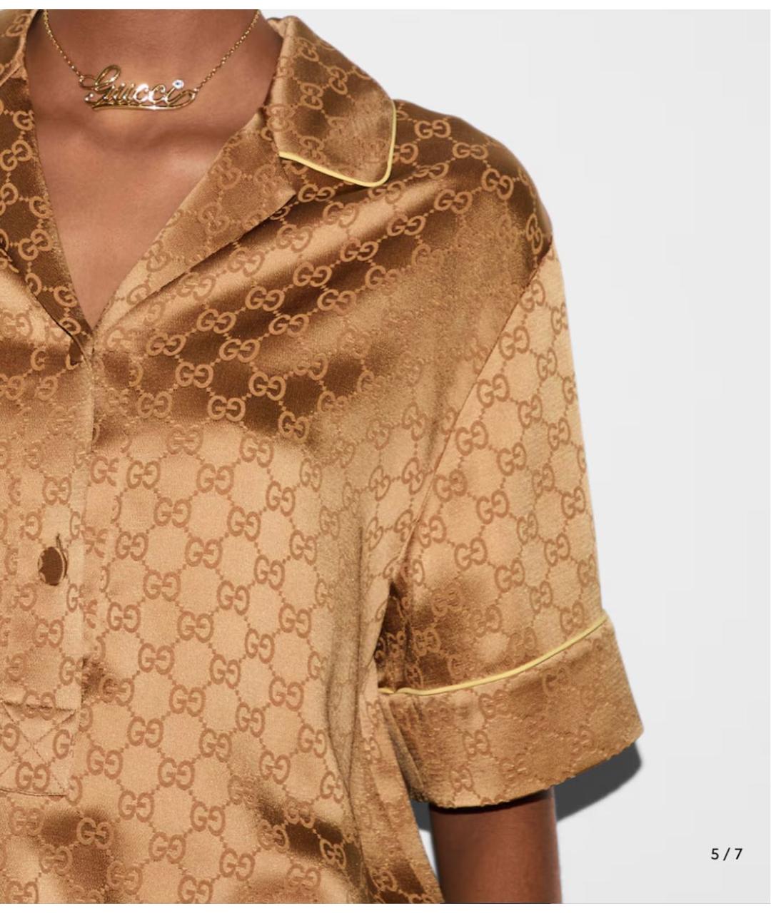 GUCCI Коричневая шелковая рубашка, фото 4