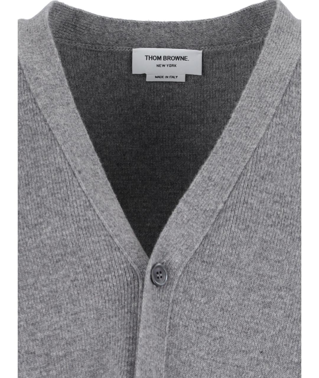 THOM BROWNE Серый шерстяной кардиган, фото 4