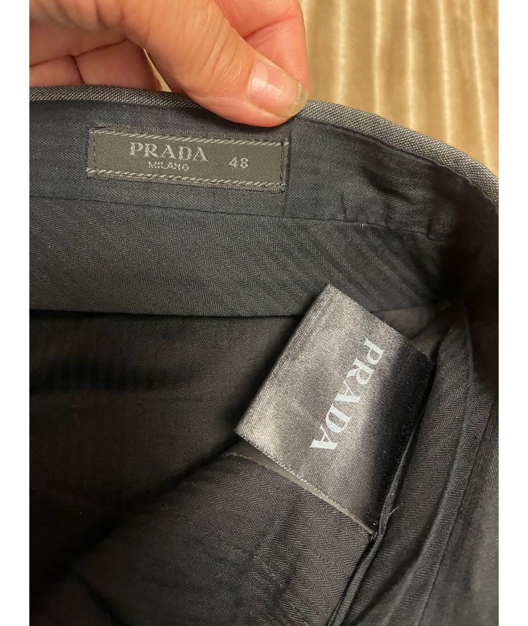 PRADA Серые хлопковые классические брюки, фото 3