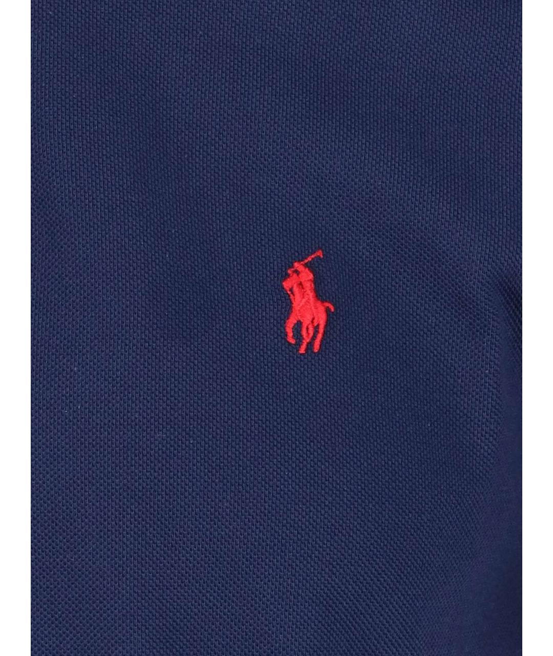 POLO RALPH LAUREN Темно-синее хлопковое поло с коротким рукавом, фото 3