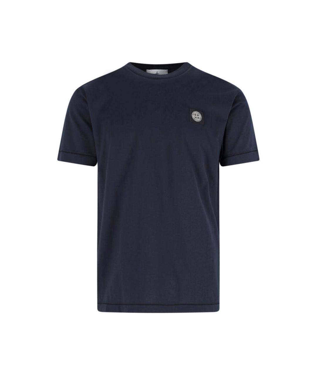 STONE ISLAND Темно-синяя хлопковая футболка, фото 1