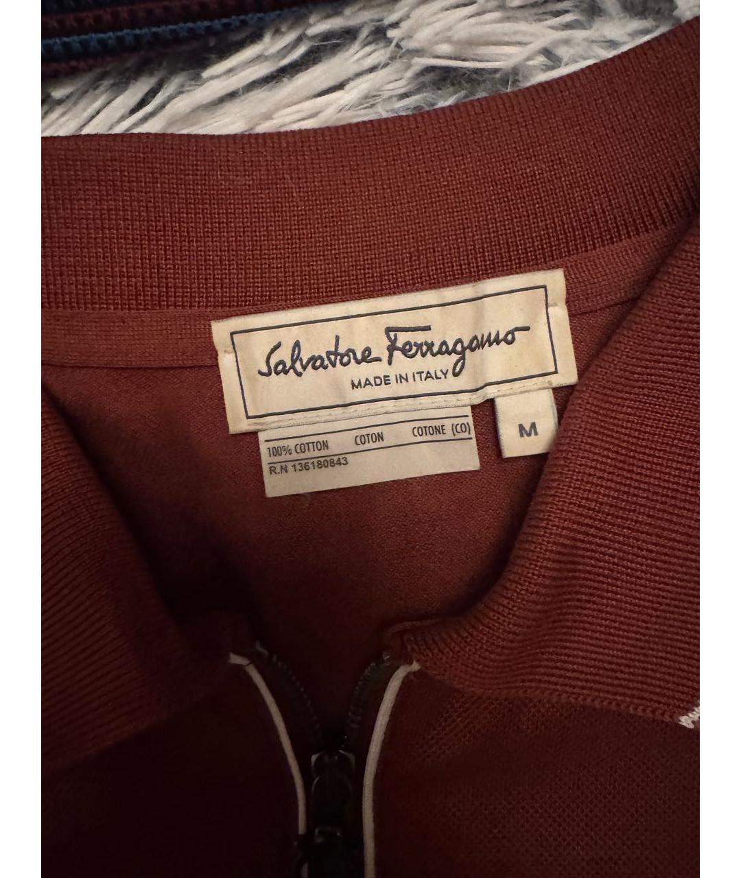 FERRAGAMO Бордовое хлопковое поло с коротким рукавом, фото 2