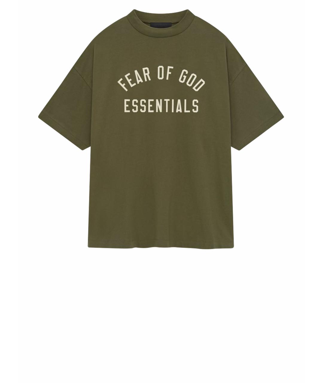 FEAR OF GOD ESSENTIALS Хаки хлопковая футболка, фото 3
