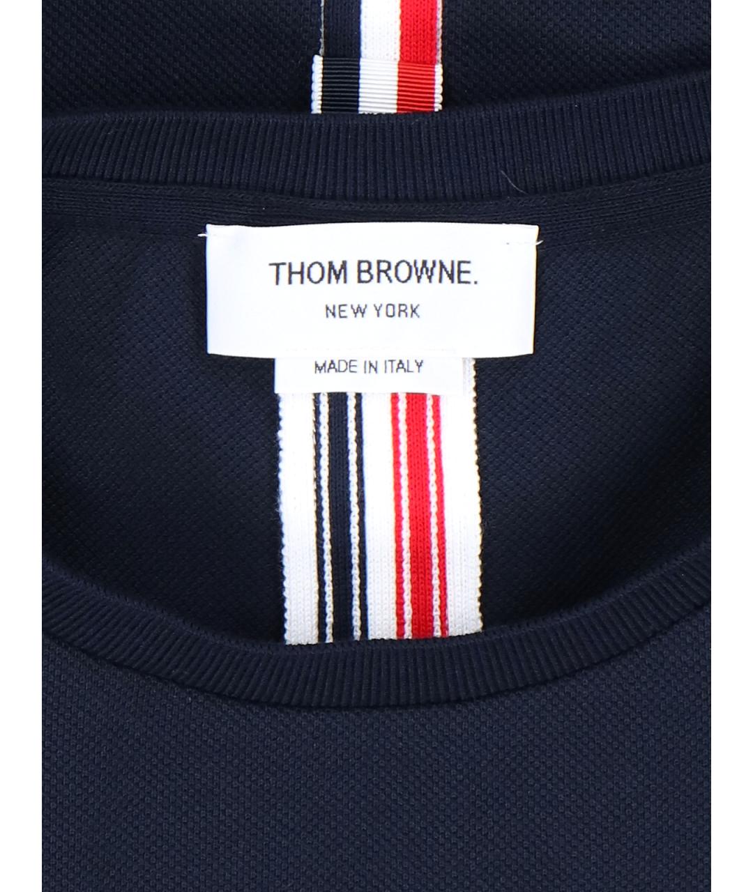 THOM BROWNE Темно-синяя хлопковая футболка, фото 4
