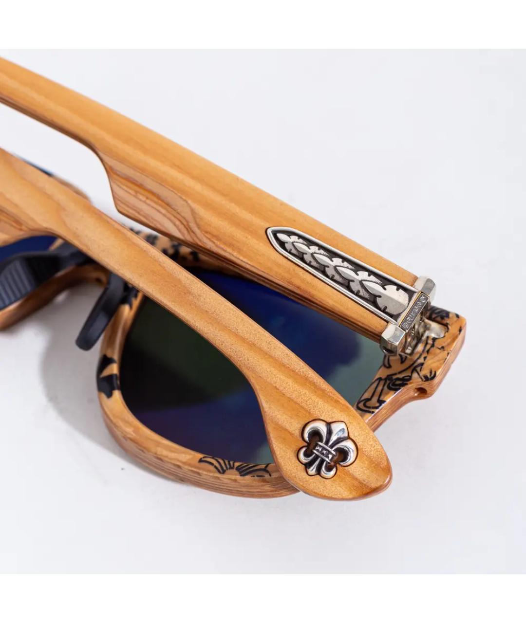 CHROME HEARTS Бежевые деревянные солнцезащитные очки, фото 5