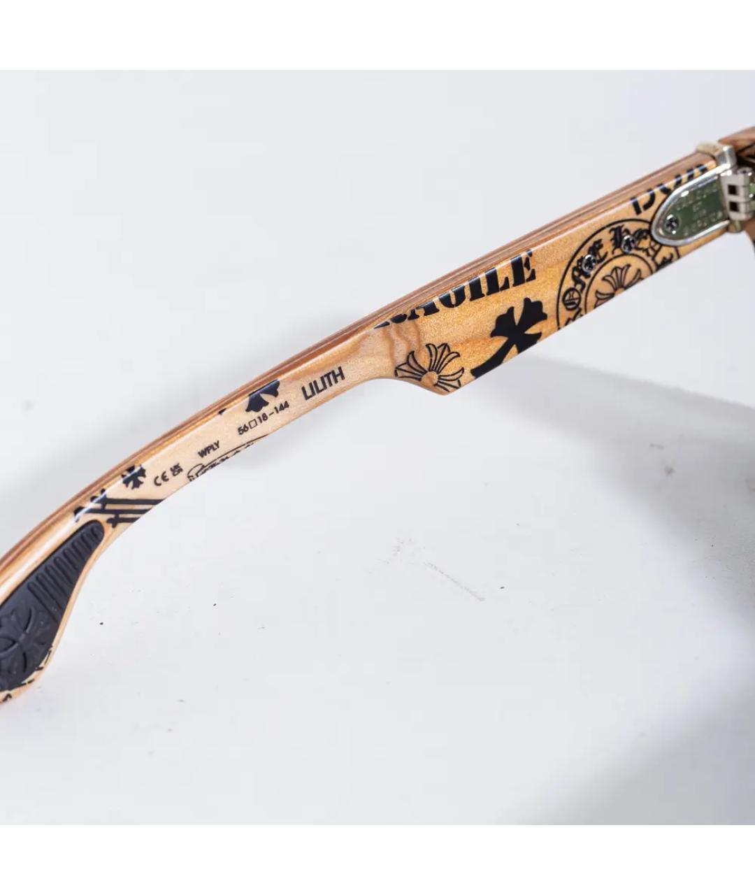 CHROME HEARTS Бежевые деревянные солнцезащитные очки, фото 6