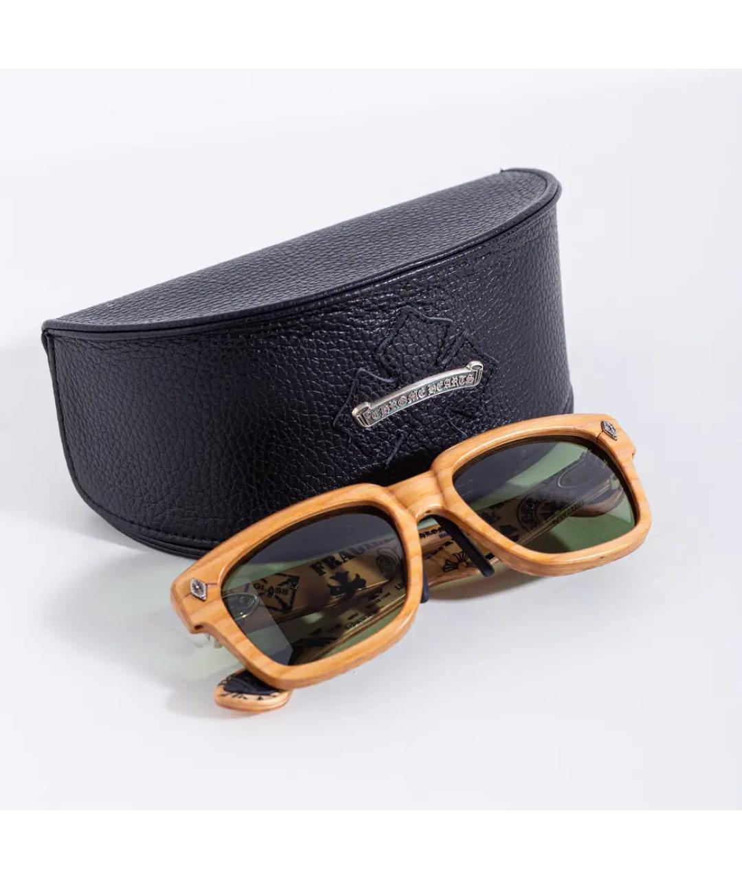 CHROME HEARTS Бежевые деревянные солнцезащитные очки, фото 7