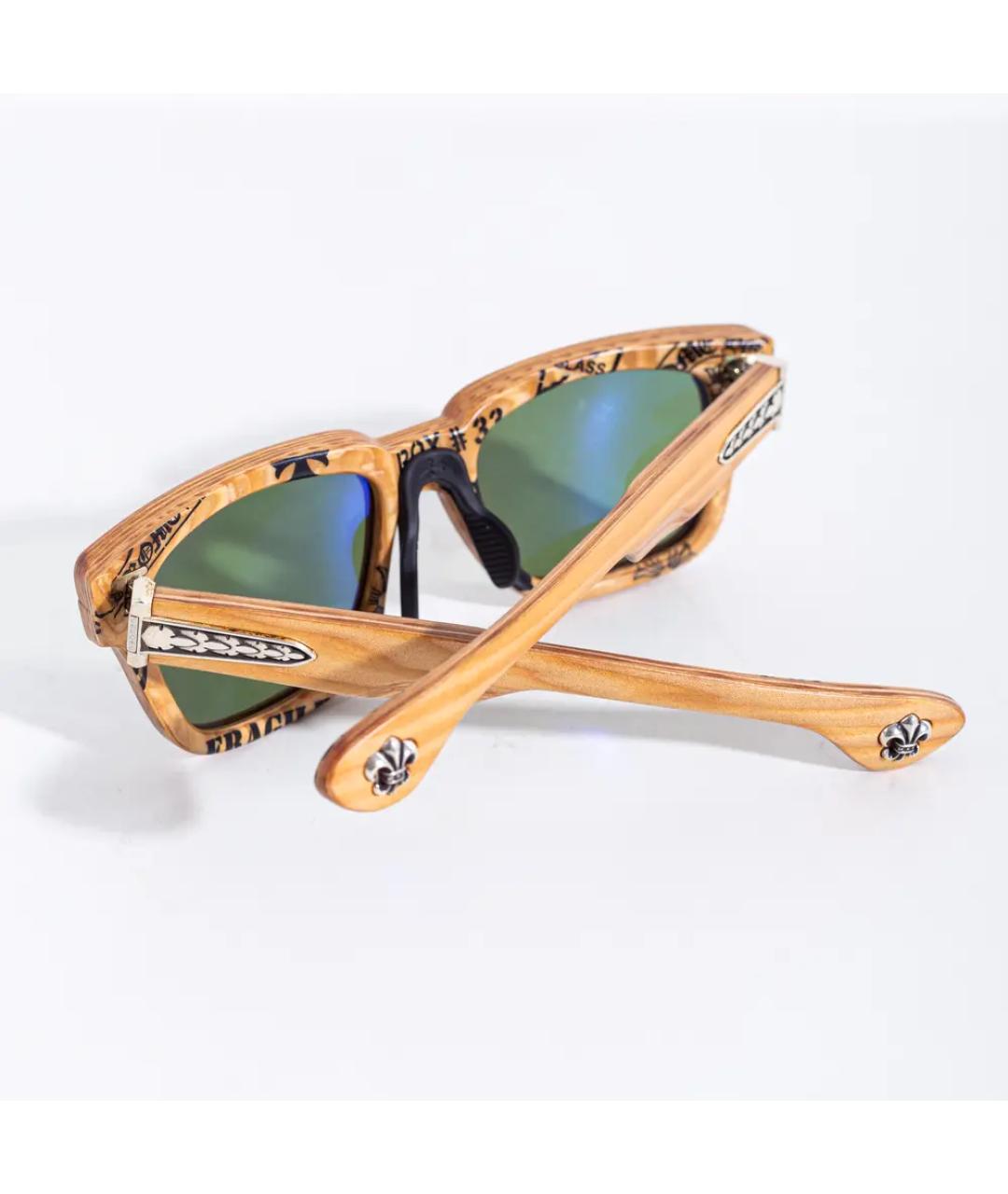 CHROME HEARTS Бежевые деревянные солнцезащитные очки, фото 3