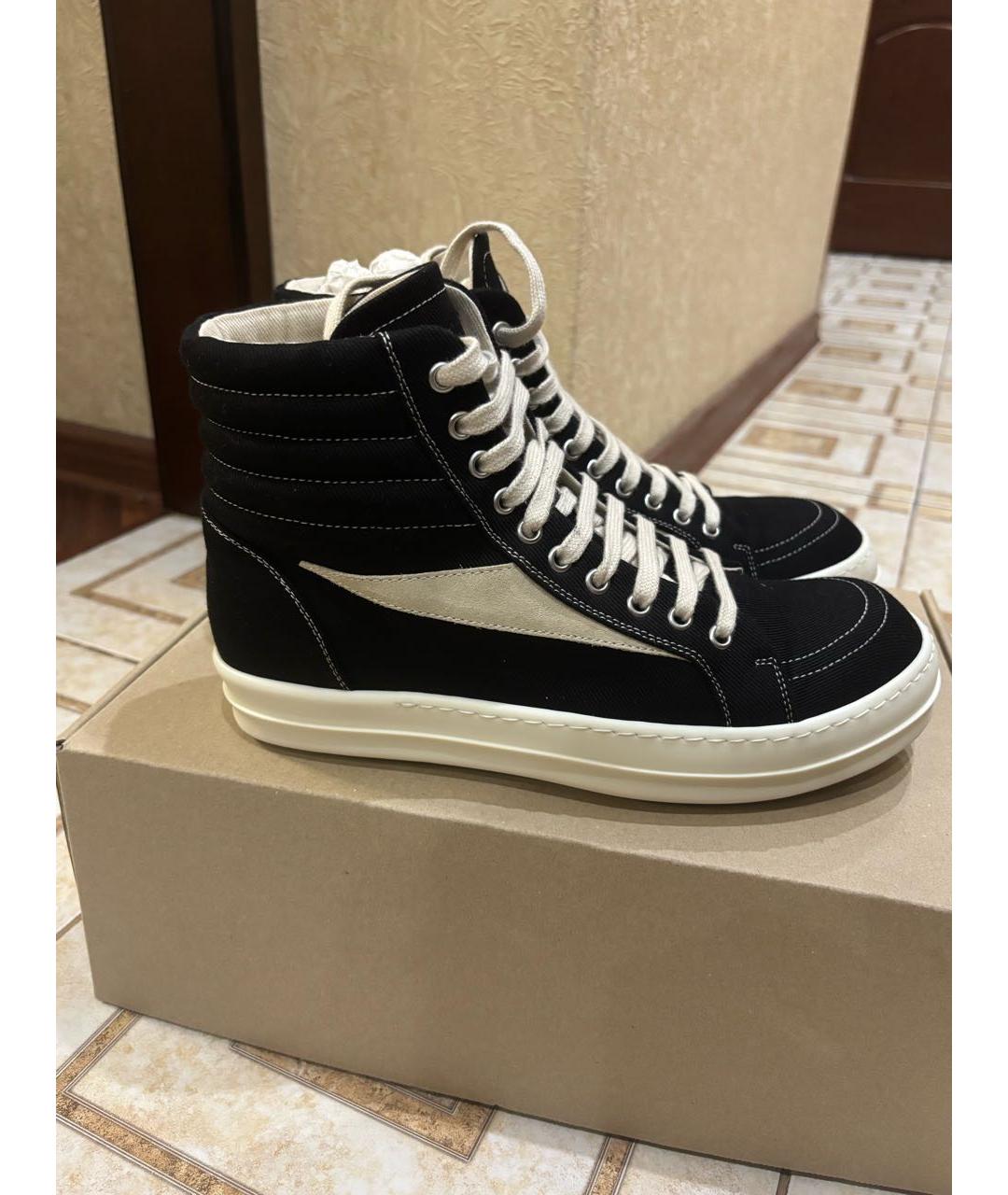 RICK OWENS DRKSHDW Черные текстильные высокие кроссовки / кеды, фото 8