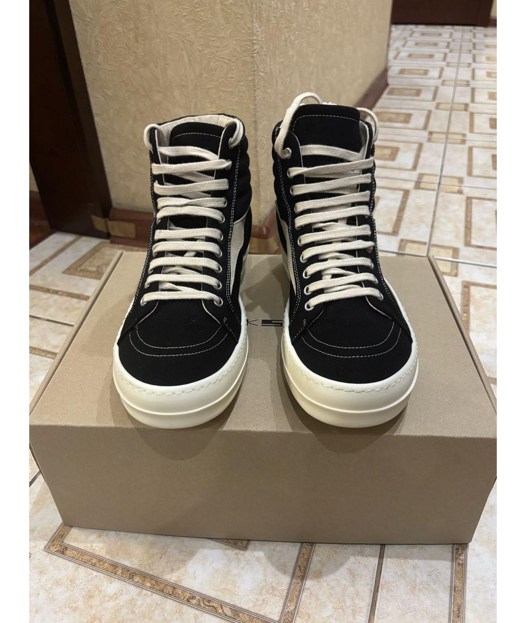 RICK OWENS DRKSHDW Черные текстильные высокие кроссовки / кеды, фото 2