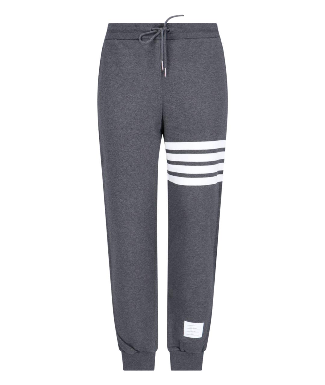 THOM BROWNE Антрацитовые хлопковые повседневные брюки, фото 1