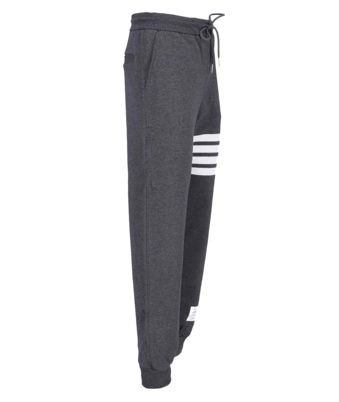 THOM BROWNE Антрацитовые хлопковые повседневные брюки, фото 3