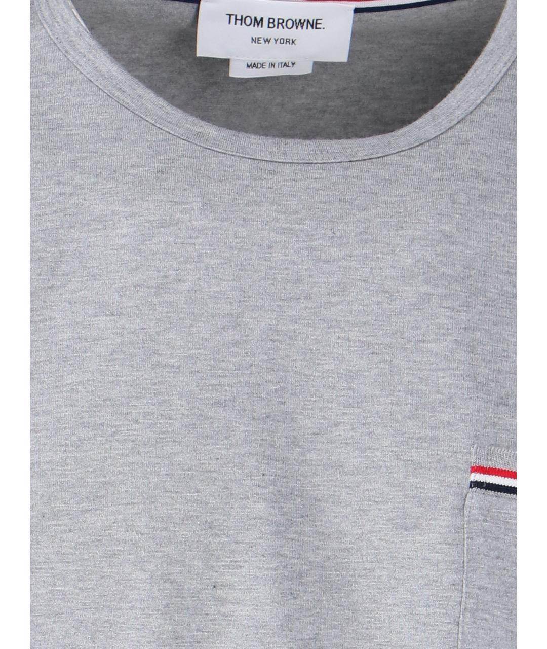 THOM BROWNE Серая хлопковая футболка, фото 4