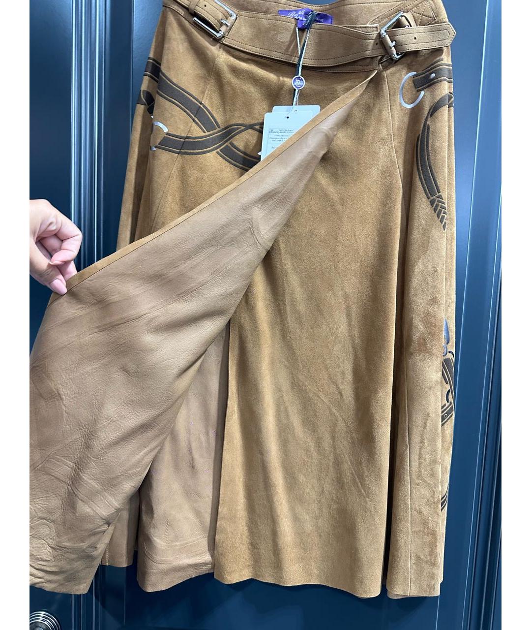 RALPH LAUREN Коричневая замшевая юбка миди, фото 4