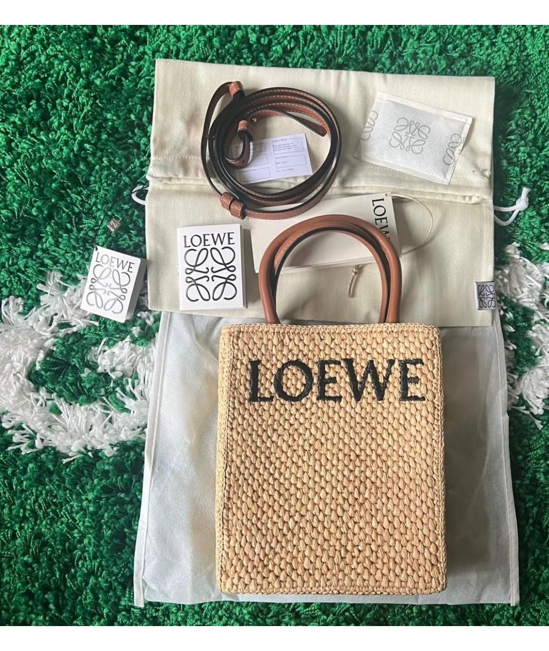 LOEWE Бежевая твиловая сумка с короткими ручками, фото 3