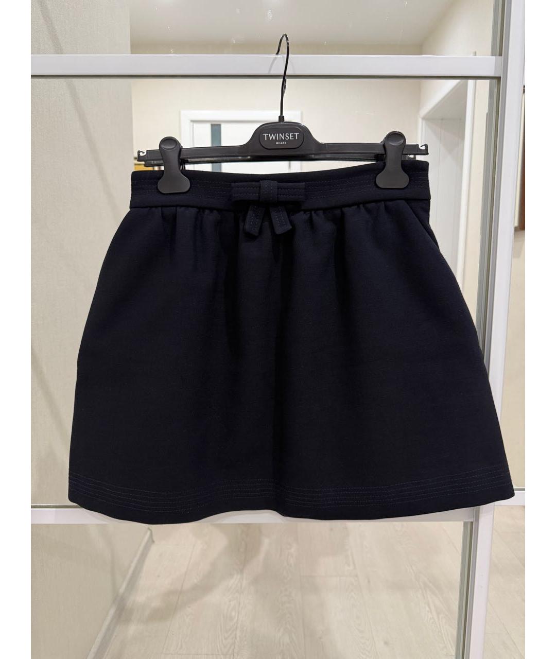 RED VALENTINO Темно-синяя хлопковая юбка мини, фото 6