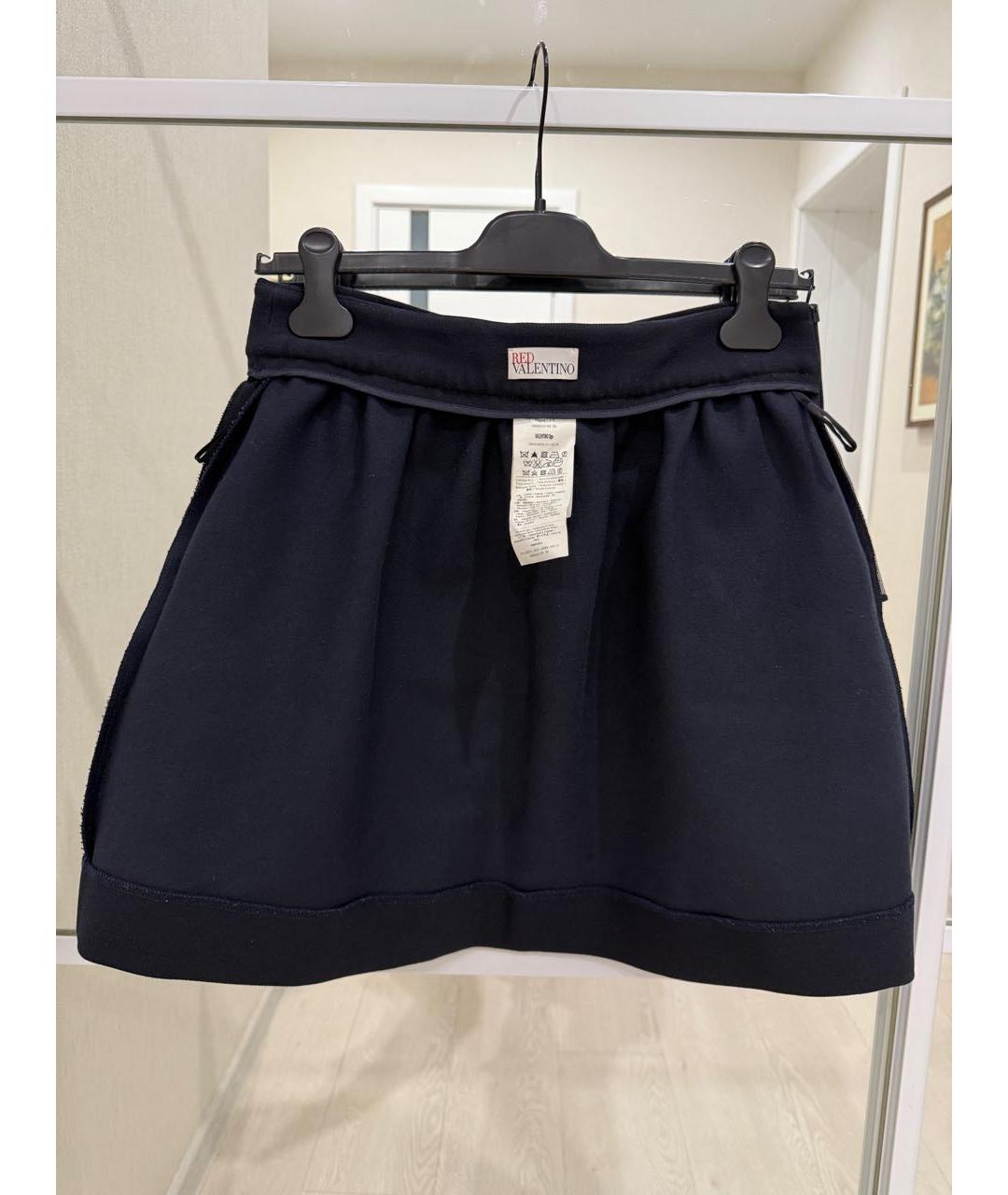 RED VALENTINO Темно-синяя хлопковая юбка мини, фото 3