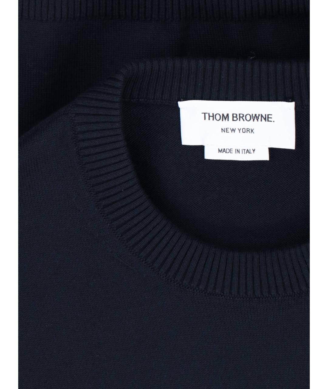 THOM BROWNE Темно-синий хлопковый джемпер / свитер, фото 4