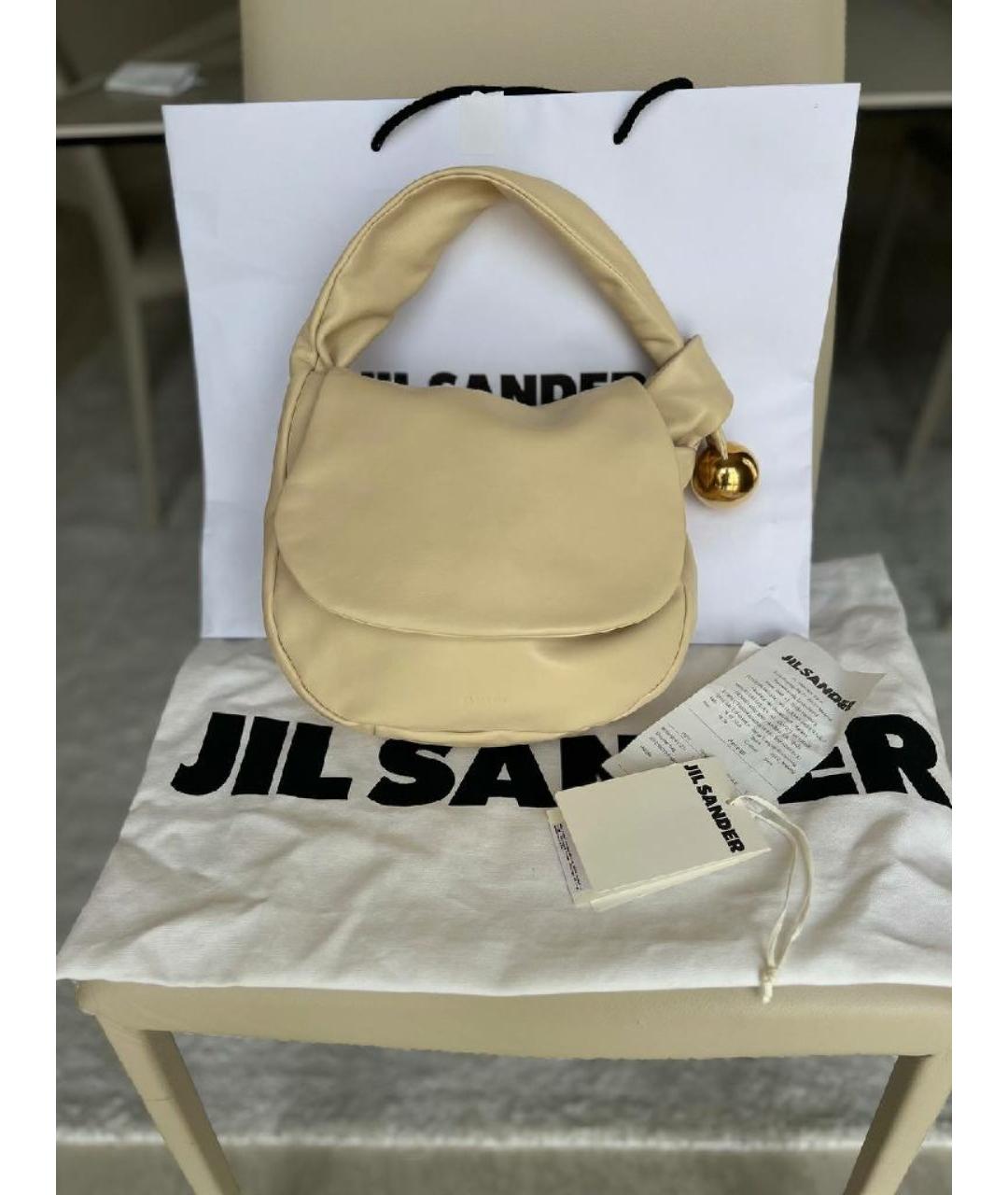 JIL SANDER Бежевая кожаная сумка через плечо, фото 9