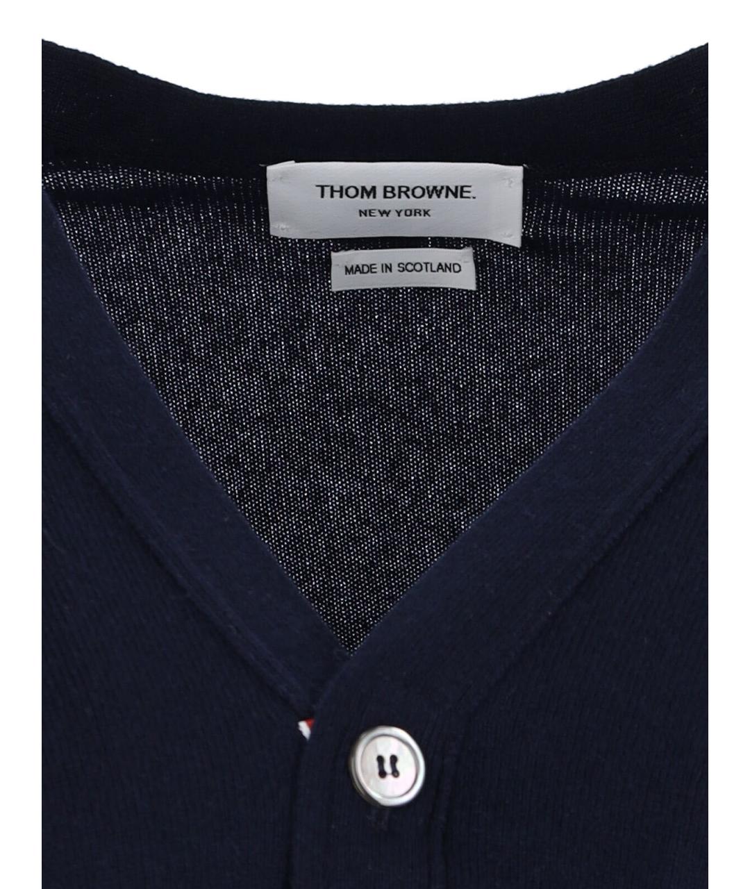 THOM BROWNE Темно-синий кашемировый кардиган, фото 5