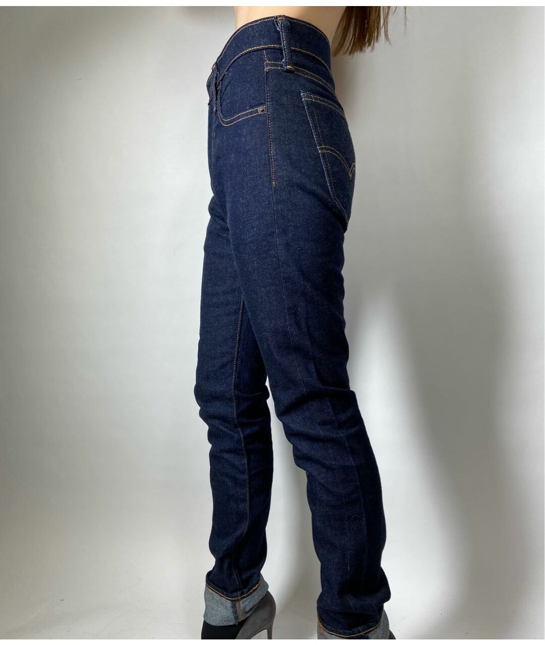 RE/DONE Темно-синие хлопковые джинсы слим, фото 3